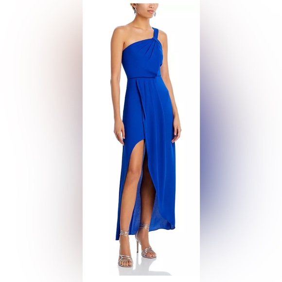 BCBGMAXAZRIA One Shoulder Faux Wrap Dress SURF BLUE SPL